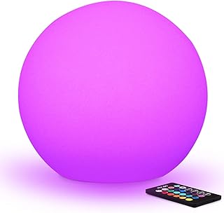 Mr.Go 16-inch Rechargeable LED Glowing Ball Light Orb Globe Lamp w/Remote, Dimmable 16 RGB Colors 4 Light Effects, Waterproof, Home Garden Pool Patio Party Indoor/Outdoor Ambient Decorative Lighting