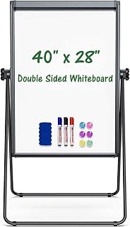 Easel Whiteboard with Stand 40" x 28" Aluminum Frame (Black) | Magnetic Dry Erase Board, Double Sided Height Adjustable Flip Chart Easel with Hooks for Teaching, Presentation Meeting, Home