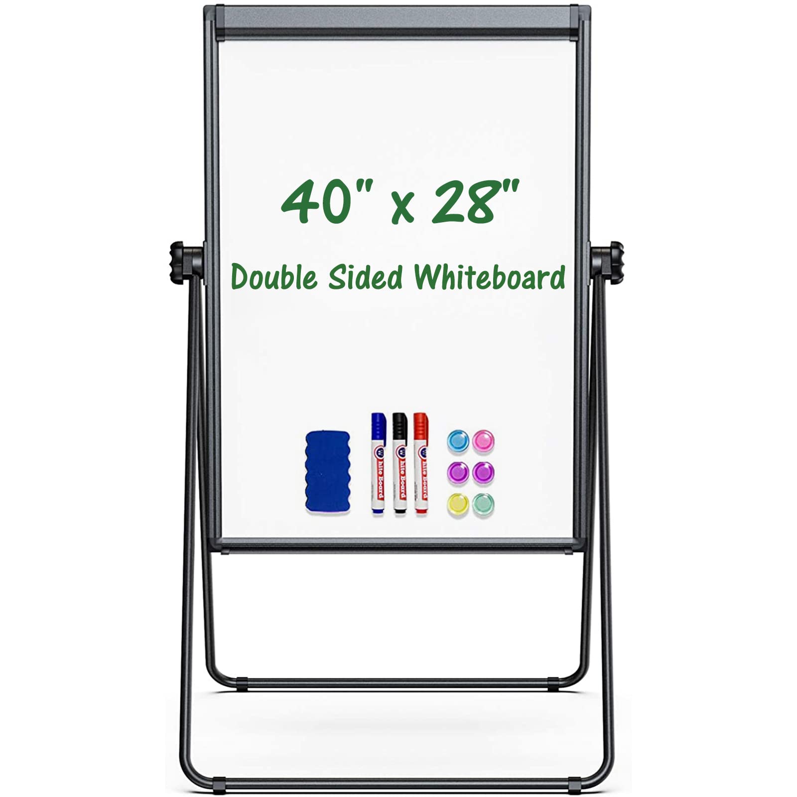 Easel Whiteboard with Stand 40" x 28" Aluminum Frame (Black) | Magnetic Dry Eras