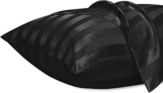 Lirex Satin Pillowcases - Similar to Silk, Standard Bed Pillow Cases Set of 2 with Zipper Closure for Sleeping, Ideal for Women, Gifts for Women and Men, Black Stripe, Standard (20 x 26 inches)