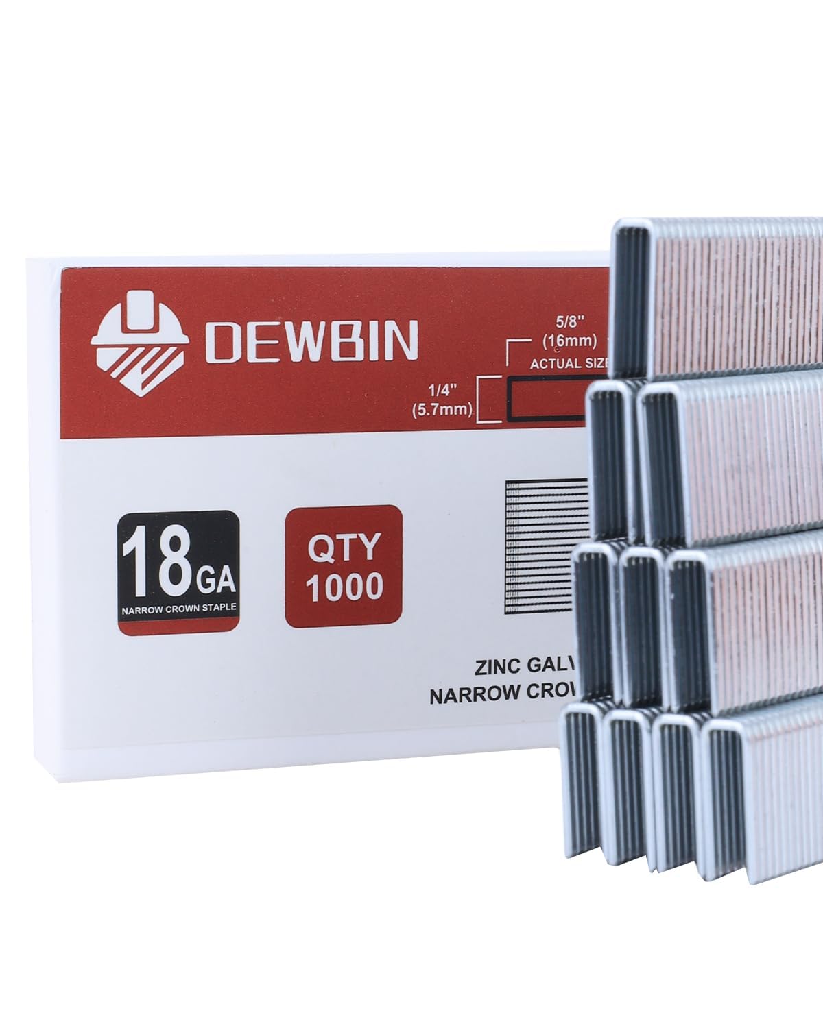 DEWBIN 18 Gauge Narrow Crown Staples, 1000 Cts 5/8-Inch 18GA Heavy Duty Galvaniz