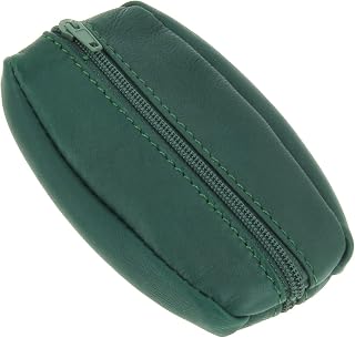 Men's Green Leather Lightweight Double Compartment Coin Bill Key Ring
