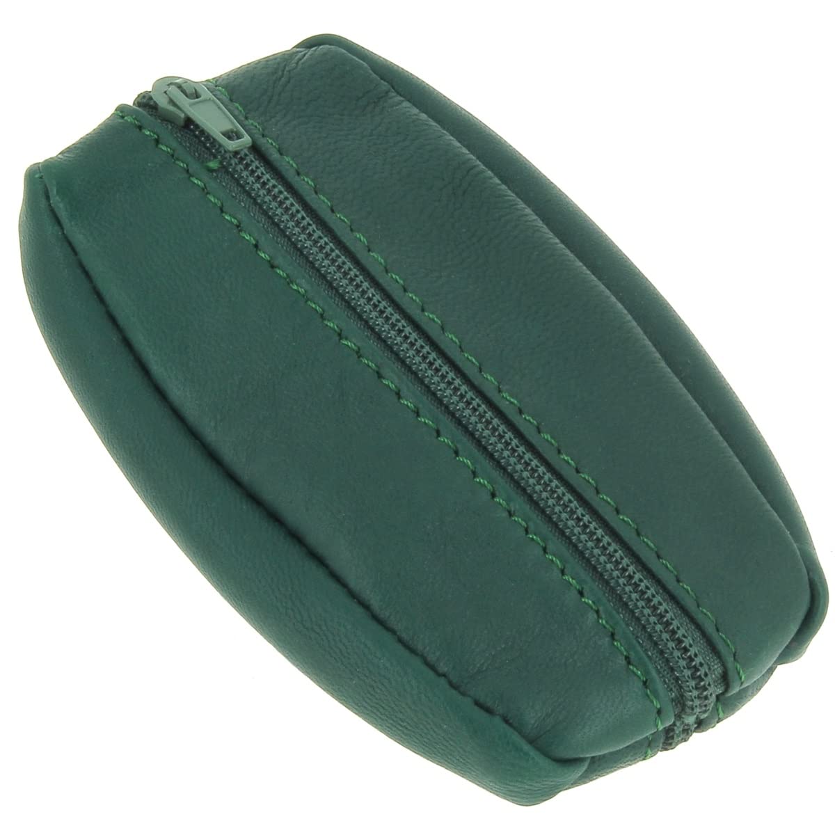 Men's Green Leather Lightweight Double Compartment Coin Bill Key Ring