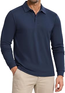 ZENGVEE Long Sleeve Polo Shirts Mens Golf Shirts Sports Gym Casual Tops | Quick Dry Breathable Lightweight with 3 Boutons
