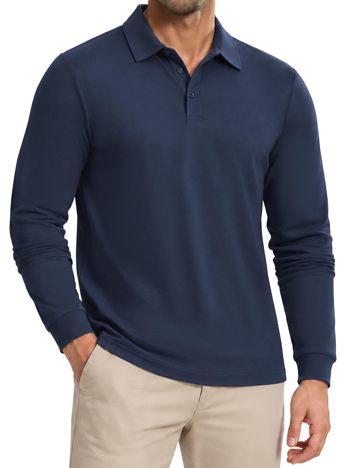 ZENGVEE Long Sleeve Polo Shirts Mens Golf Shirts Sports Gym Casual Tops | Quick 