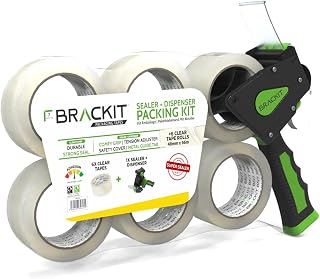 Brackit Tape Gun Dispenser with 6 Clear Packing Tape Rolls 48mm x 66m