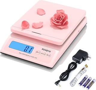 MUNBYN Shipping Scale, 66lb/0.1oz Accurate Digital Postal Scale Pink | Hold & Tare & PCS, Dual Power AC or Battery, Backlit LCD, Sweet Pink Design, Package Weight Scale