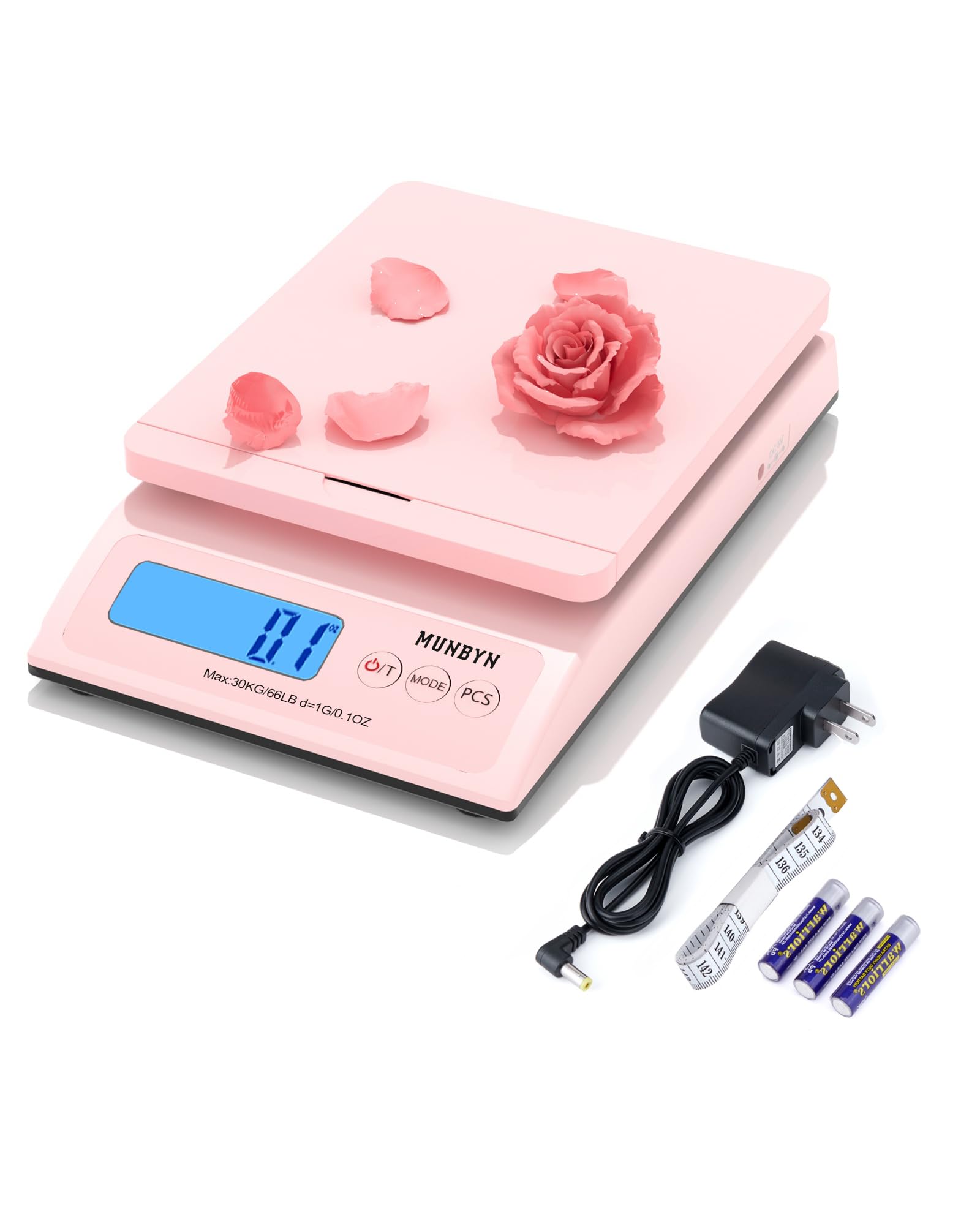 MUNBYN Shipping Scale, 66lb/0.1oz Accurate Digital Postal Scale Pink | Hold & Ta
