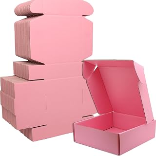Lmuze 6x6x2 Shipping Boxes Set of 50, Pink Mailer Corrugated Cardboard Box | for Packaging, Literature, Packing, Mailing, Storage, Small Business, Moving, Supplies, Tab Locking