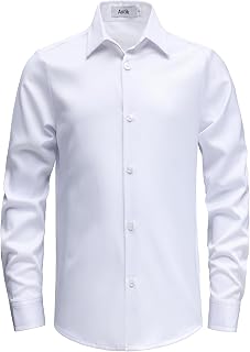 AOTIK Boys Stretch Wrinkle Free Dress Shirt Long Sleeve Button Down Shirt | Kids, Easy Care, Button Up, Collared, School Uniform, Casual, Daily, Formal, Wedding, Church, Graduation, Family Photos
