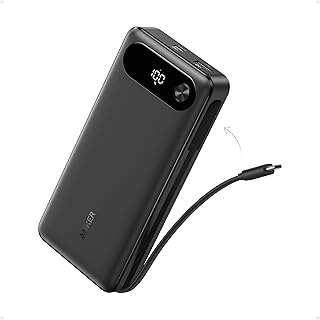 Anker Power Bank, 20,000mAh, 3-Port, 87W Battery Pack, Built-in USB-C Cable | Travel Essential Portable Charger, for iPhone 17 / 16 / 15 Series, Galaxy, Switch, and More (Black)