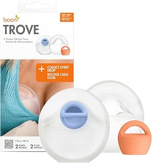 Boon Trove Silicone Manual Breast Pump - Discreet Milk Collector - 2 Count | Hands Free Breast Pump, Includes Canvas Travel Pouch, Breastfeeding Essentials, Passive Suction, Collects Up To 3 Ounces
