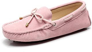 Women's Classic Suede/Fabric Bow Tie Penny Loafers Comfort Handmade Slipper Moccasins