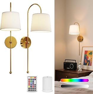 Two Battery Operated Wall Lights Indoor with Remote for Living Room