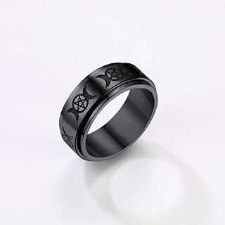 ステンレススチール トリプルムーン スピナーリング 男性用 ミックスカラー/シルバー/ゴールドメッキ 心配 不安 回転リング ケルトジュエリー サイズ7-14