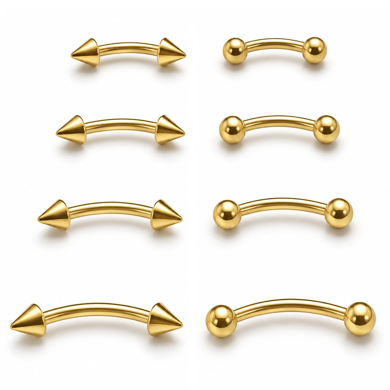 Curved Barbell Eyebrow Piercing Jewelry Set, Stainless Steel | Choose 14G, 16G o