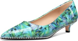 Aachcol Women Pointed Toe Pumps Silver Beads Low Heel Comfortable Office Pumps 3.5cm
