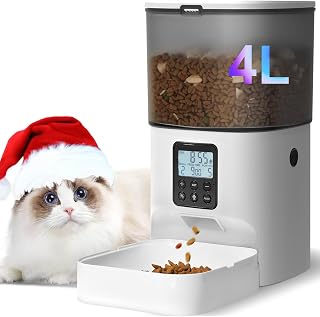 ANDOLL HOME Automatic Cat Feeder,4L Timed Cat＆Dog Dry Food Dispenser | Easy to Setup and Clean,Sealed Ring,10s Voice Recorder,8 Meals daily,Precise Portion,Dual Power Supply,Power-off Memory