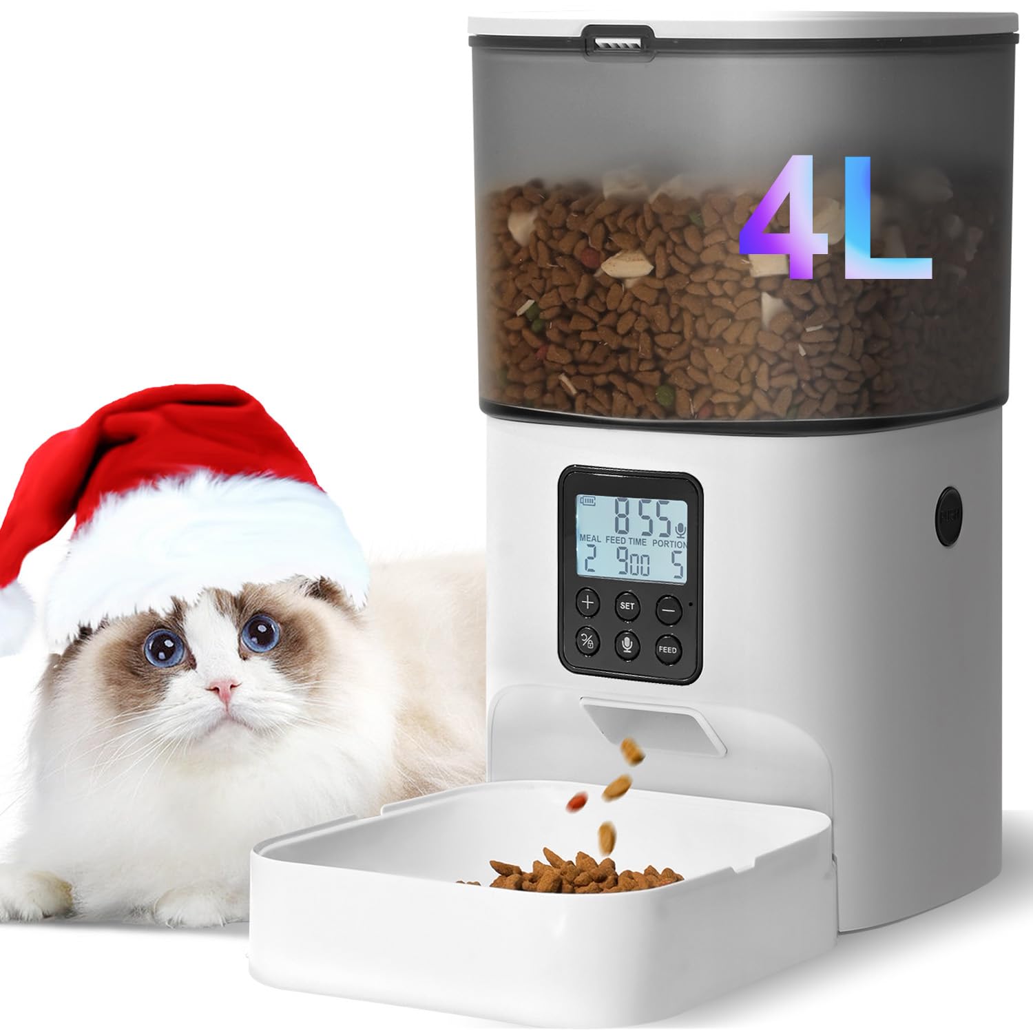 ANDOLL HOME Automatic Cat Feeder,4L Timed Cat＆Dog Dry Food Dispenser | Easy to S