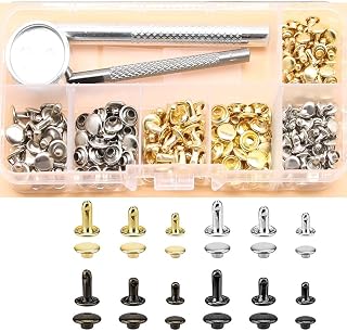 120pcs Leather Rivets Double Cap Brass Rivets for Leathercraft Repair Decoration DIY Purse Belt Bag Shoes 3pcs 2 Size Leather Rivets Kit (Gold & Silver)