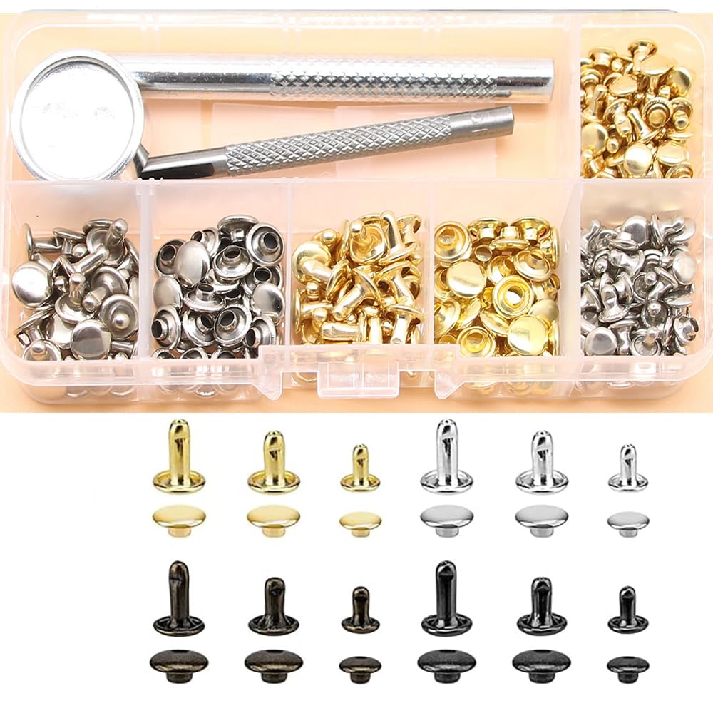 120pcs Leather Rivets Double Cap Brass Rivets for Leathercraft Repair Decoration