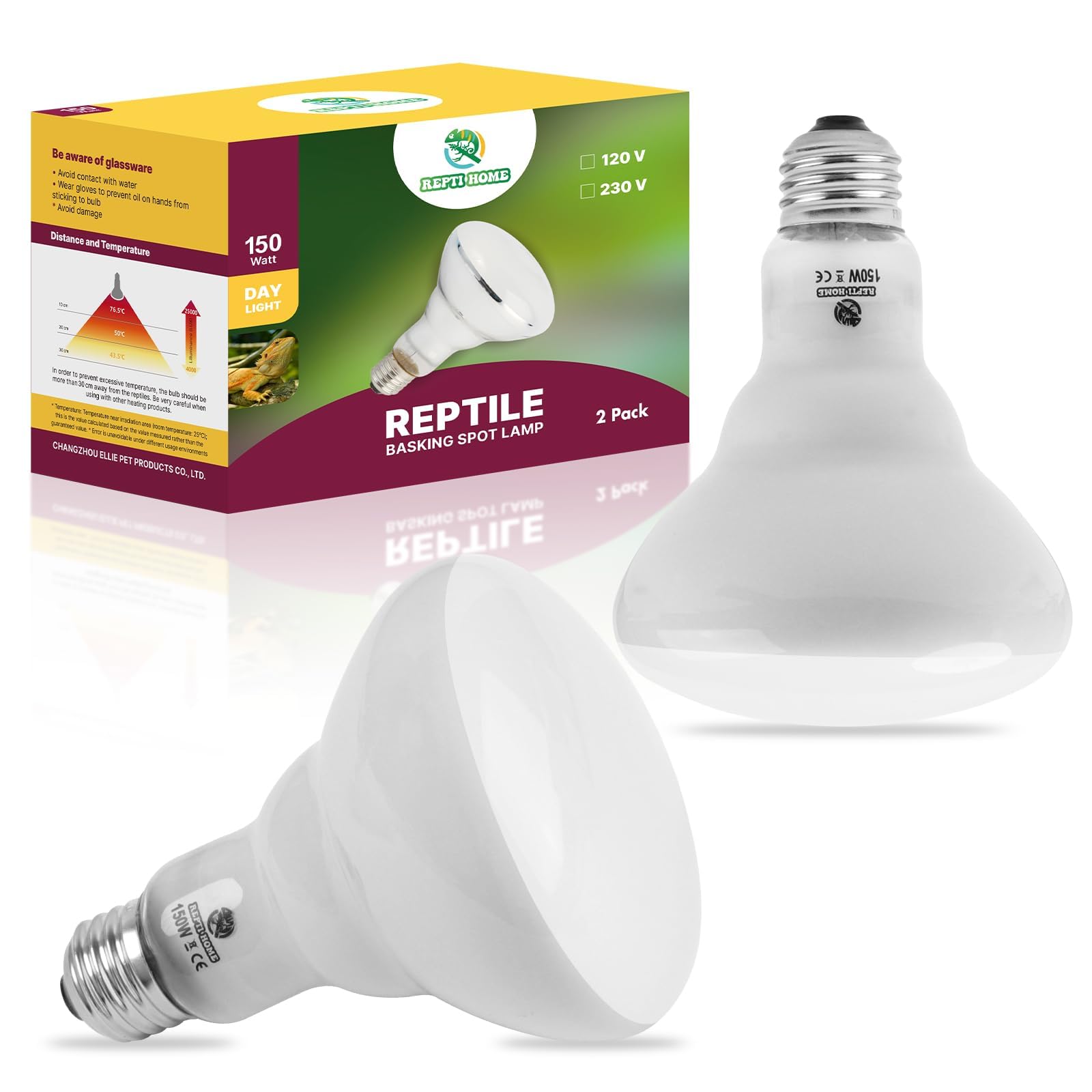 REPTI HOME 150W Reptile Heat Lamp Bulb, Daylight Basking Spot Heat Lamp Bulb 2 P