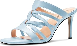 Aachcol Women's Medium Heel Open Heel Square Toe Sandals Slip-on Wedding Summer 8 cm Heels