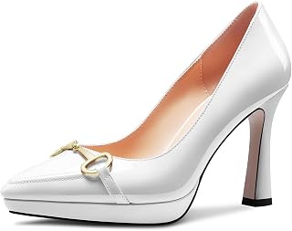 Castamere Women's High Platform Heel Heel Pointed Toe Slip-On Metal Chain Pumps Wedding Office Casual 10 CM Heels