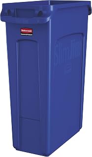Rubbermaid Commercial Products Slim Jim 1956185 Plastic Rectangular Waste Bin with Ventilation Channels, 23 Litres, Blue