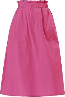 Allegra K Women's Cotton A-Line Skirt Elastic High Waist Casual Midi Skirts