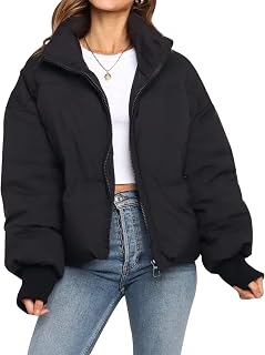 Flygo Winter Cropped Puffer Jacket Coats for Women 2026 Warm Quilted Jacket