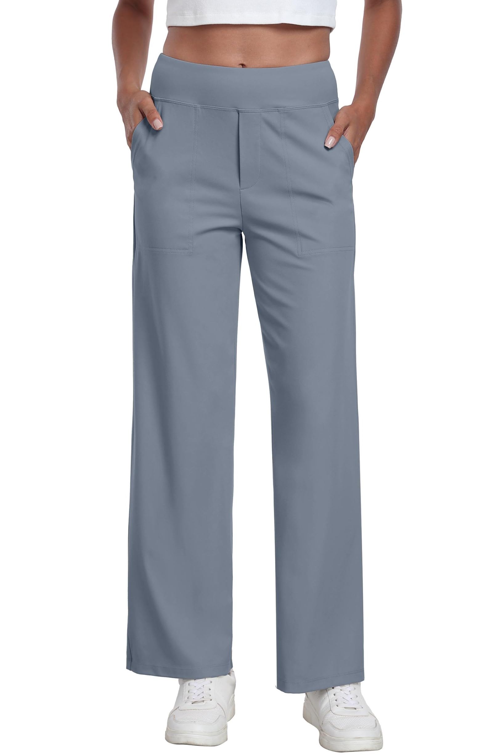 GRECERELLE Palazzo Women's Elegant Loose Wide Leg Elastic Waist Pants with Pocke