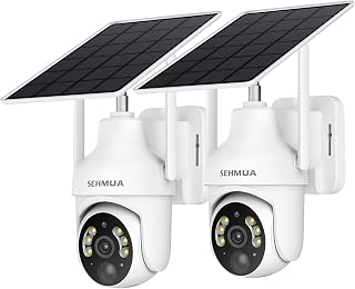 SEHMUA 2K Solar Security Cameras Wireless Outdoor, 2 Pack 360° View Pan/Tilt WiFi Security Camera Outside with Color Night Vision,Easy to Install, PIR Alarm, 2-Way Audio