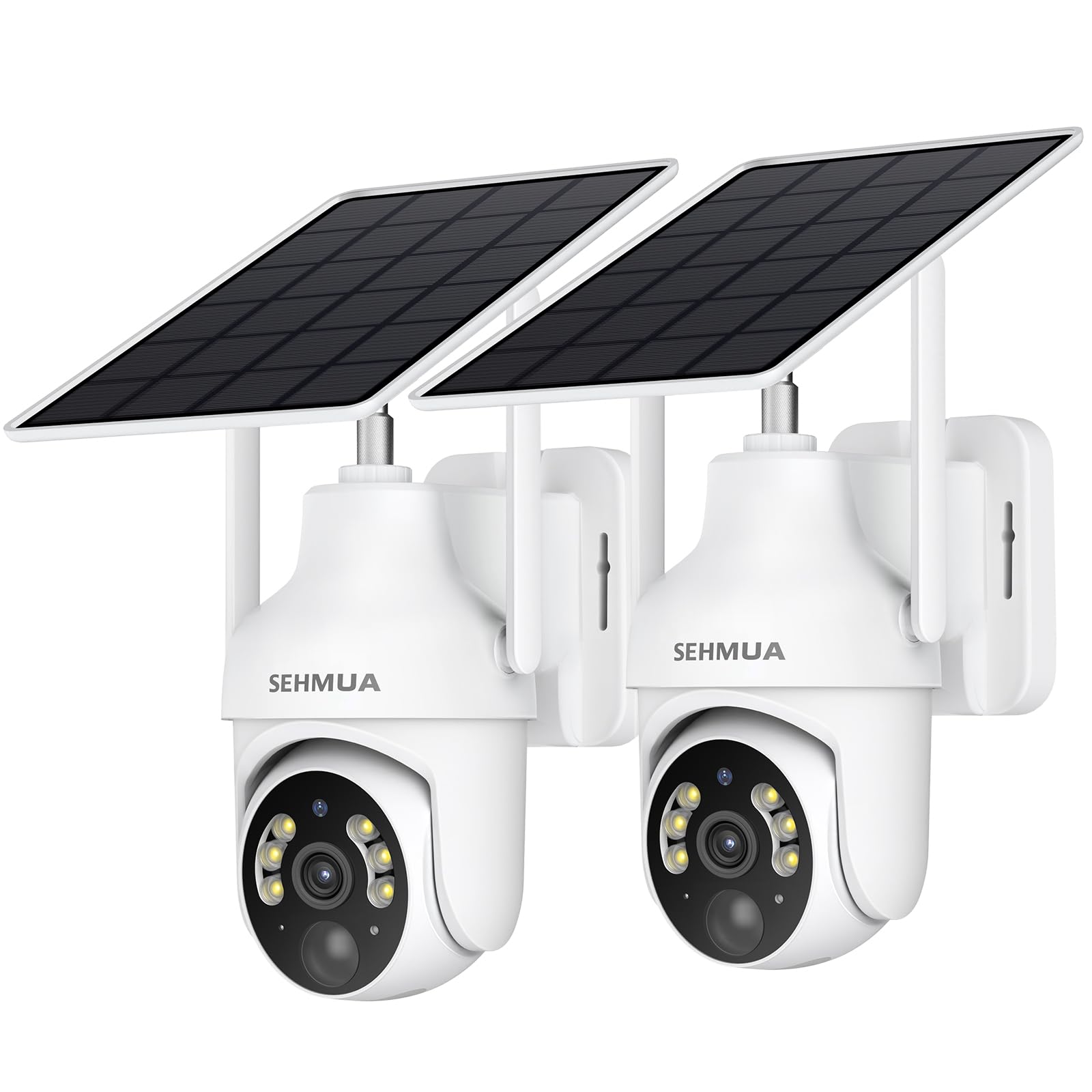 SEHMUA 2K Solar Security Cameras Wireless Outdoor, 2 Pack 360° View Pan/Tilt WiF