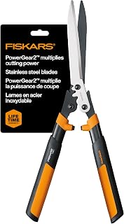 Fiskars 23" PowerGear2 Garden Hedge Shears, Hedge Clippers, 10" Blades | PowerGear2 Technology Multiplies Power for Less Effort, SoftGrip Handles and Shock-Absorbing Bumpers