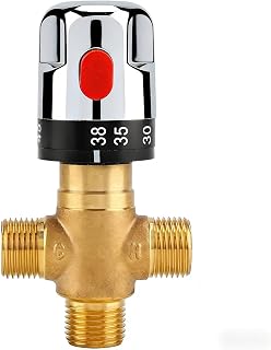 Eatbuy G1/2 Thermostatic Mixing Valve with 1/2 Npt Thread, Solid Brass Water Mixer Valve Water Temperature Pipe Basin Thermostat Control, Prevent Kids and Pets from Getting Burned