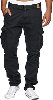Indicode Men's William Cargo Pants | Cotton Pant with 7 Pockets Included Belt