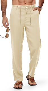 TBMPOY Men's Linen Pants Casual Travel 5 Pockets Lightweight Breathable Dress Pants Summer Beach Work Trousers