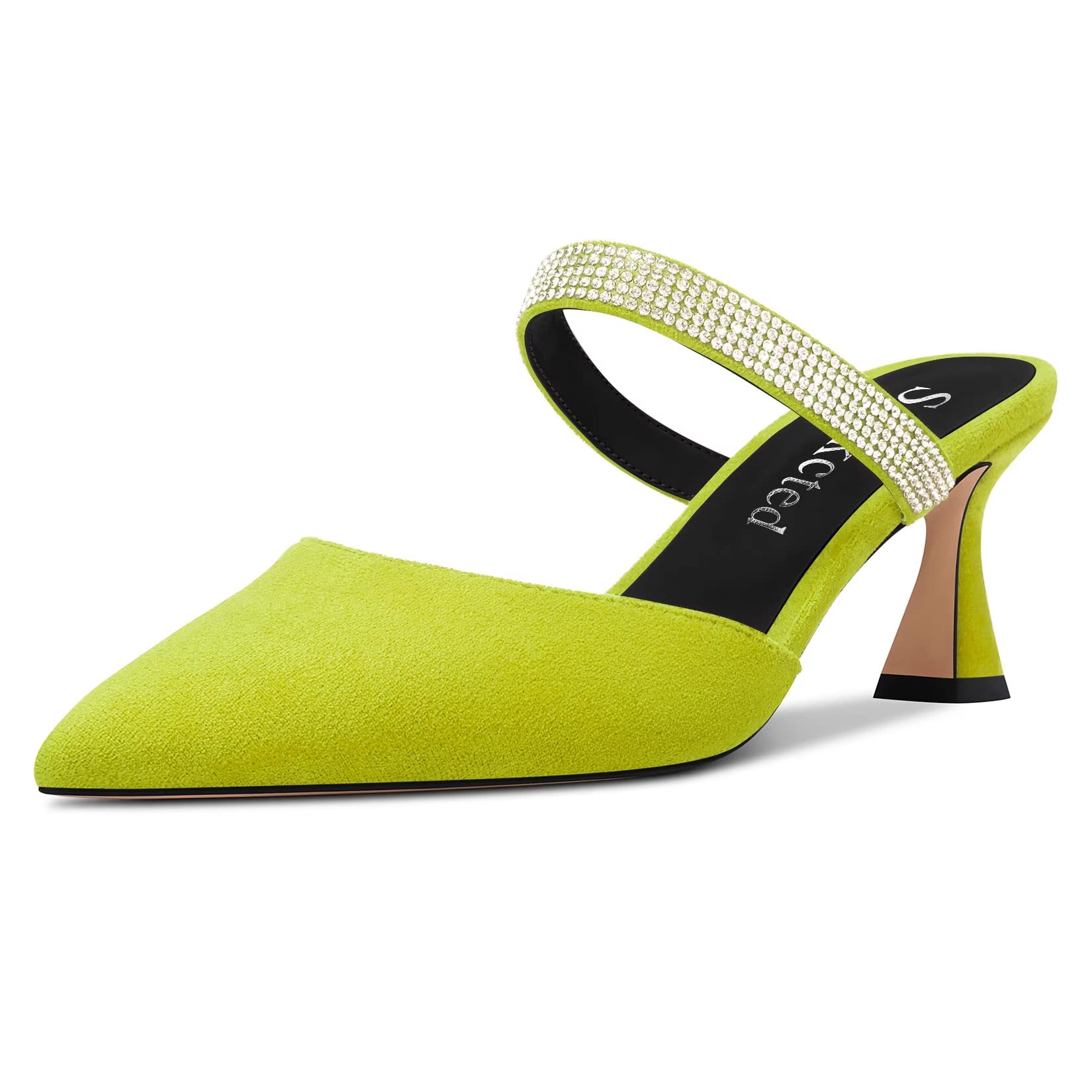 Saekcted Women's Chunky Block Medium Heel Pointed Toe Pumps Slip-on Diamante Cry