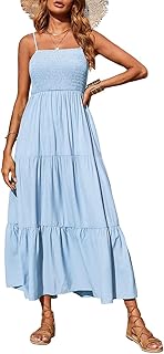 PRETTYGARDEN Women Summer Dress Maxi Casual Boho Sleeveless Spaghetti Strap Smock Long Tiered Beach Sun Dresses