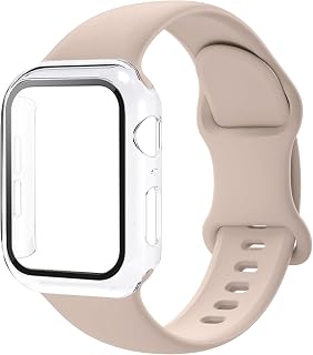 Sport Strap and Case for Apple Watch 40mm 44mm 46mm 42mm 41mm 45mm, 38 iWatch Bands for Women/Men, Waterproof Silicone Strap with Combo Cover for Apple Watch