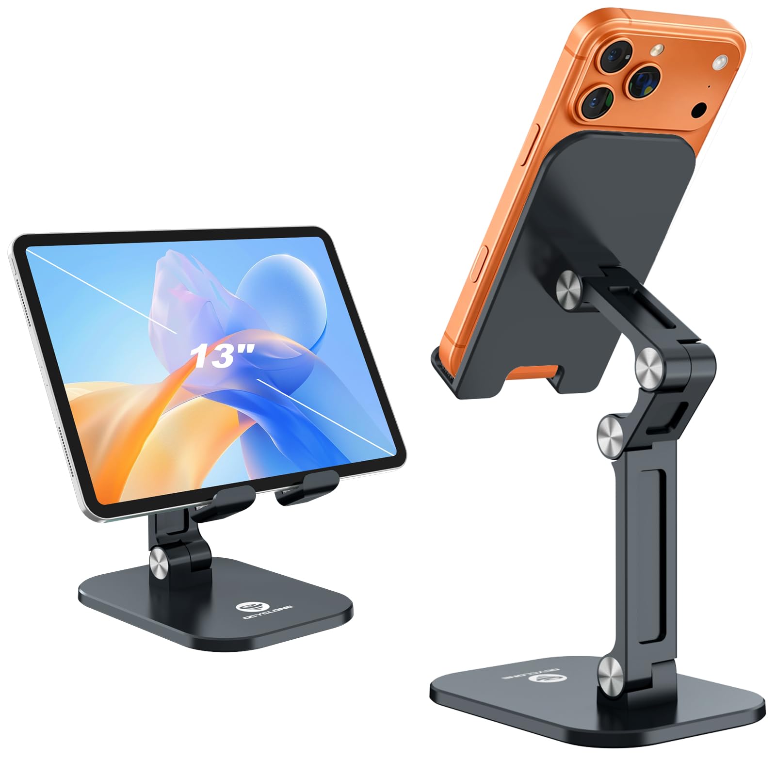OCYCLONE Phone Stand for Desk, Foldable Cell Phone Stand Holder, Black | Taller,
