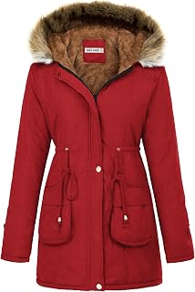 GRACE KARIN Manteaux d'hiver en polaire pour femme Parkas Anoraks Veste militaire à capuche Manteaux M Noir, Rouge fort, XX-Large