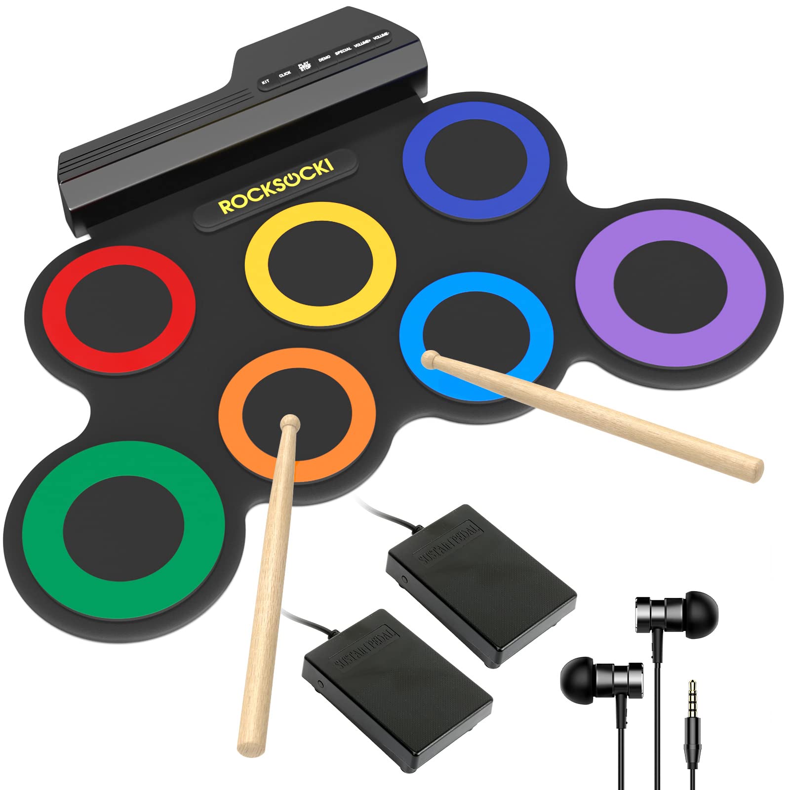 ROCKSOCKI Electric Drum Set, 7-Pad Kids Electronic Drum Set with Headphone Inclu