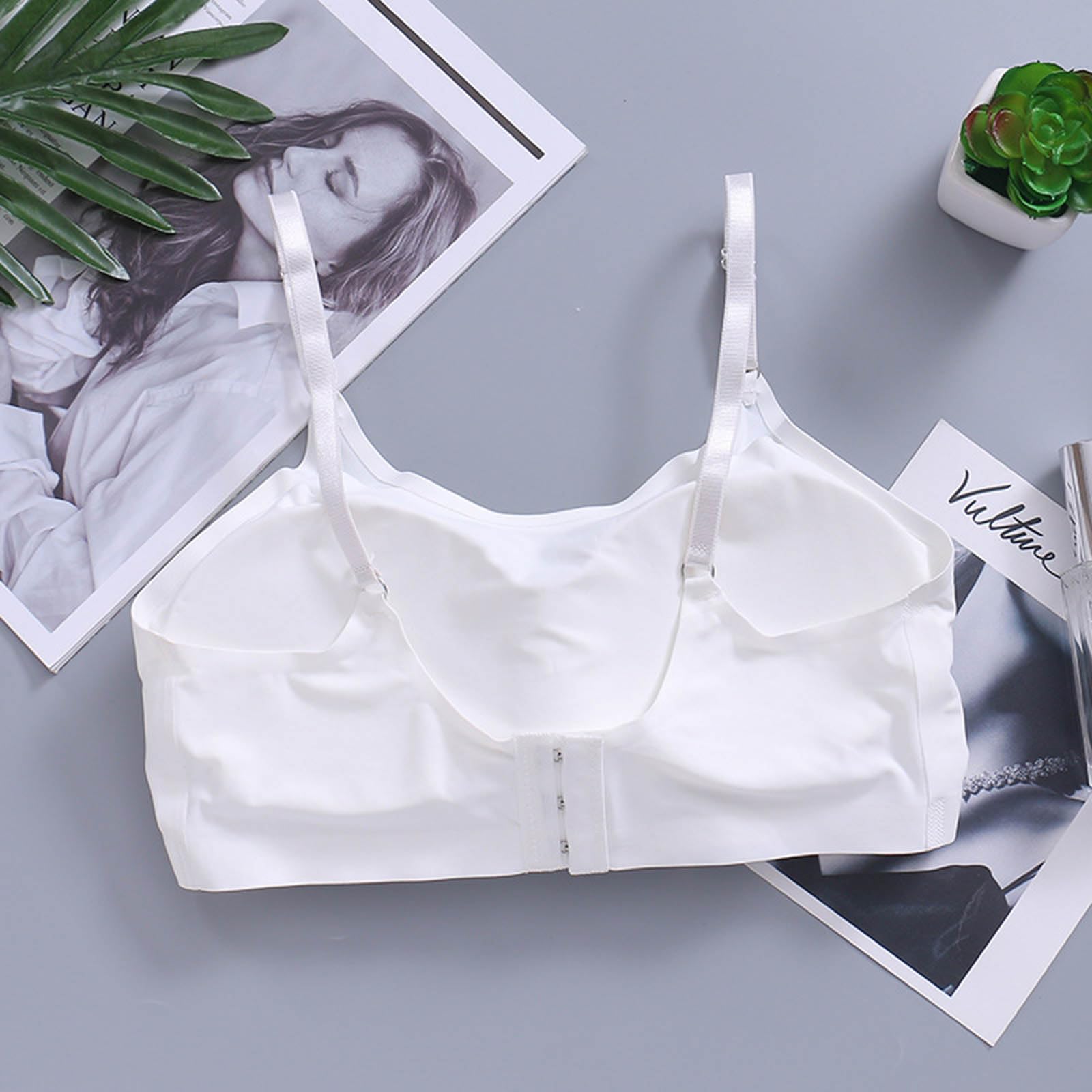 Seamless Ice Silk Bra with Three Rows Straps Adjustable Shoulder Buckles for Gir