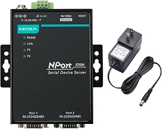 Moxa NPort 5250A with Adapter -2-Port Device Server, US Plug,10/100M Ethernet,3 in 1,RS-232/422/485, DB9 Male,12-48VDC