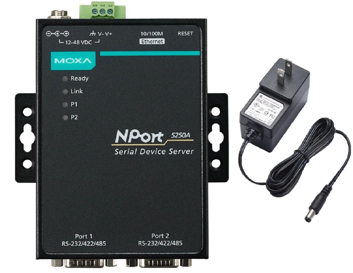 Moxa NPort 5250A with Adapter -2-Port Device Server, US Plug,10/100M Ethernet,3 