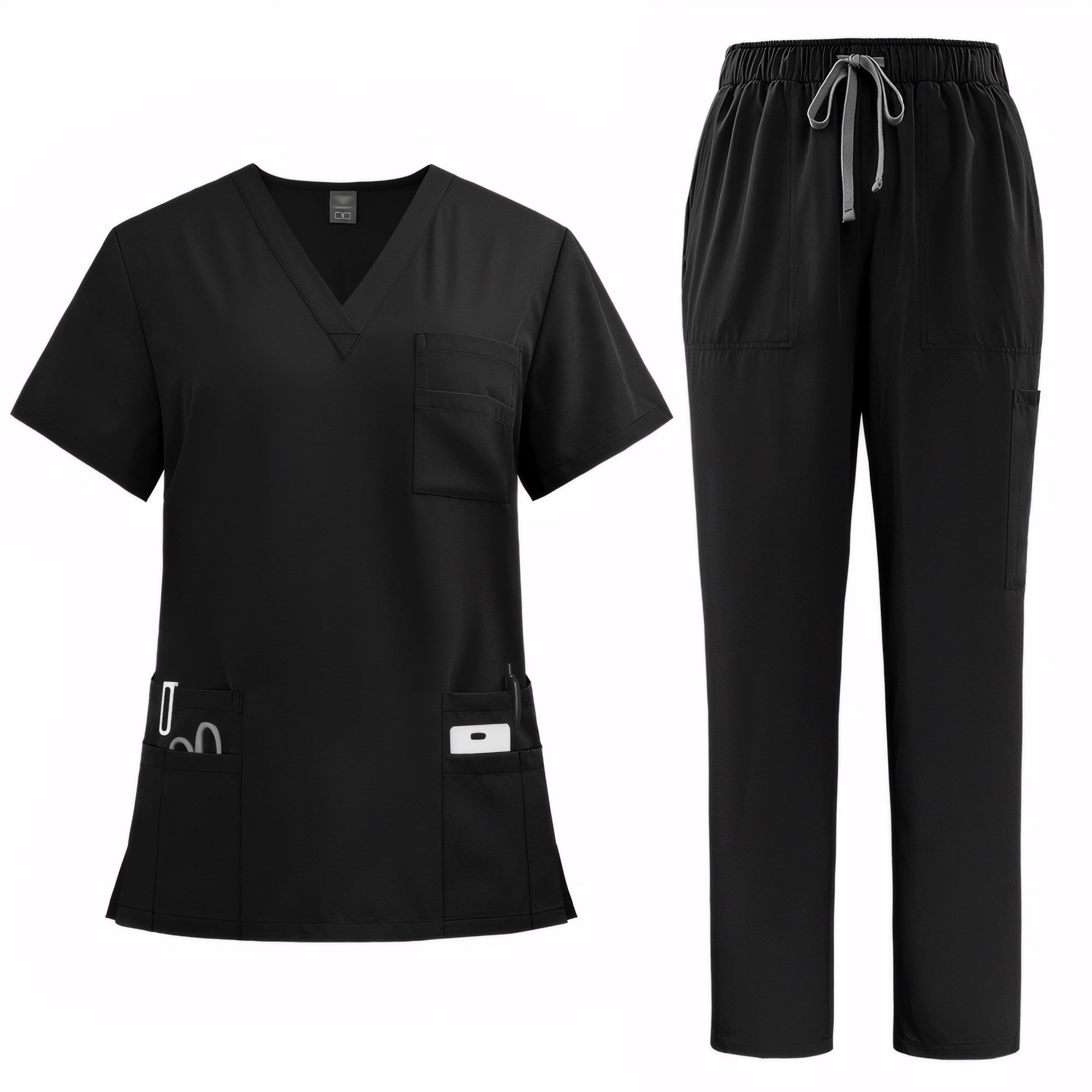 Meichoon Scrubs Set for Women Medical Uniform Set with V Neck Short Sleeve Top S