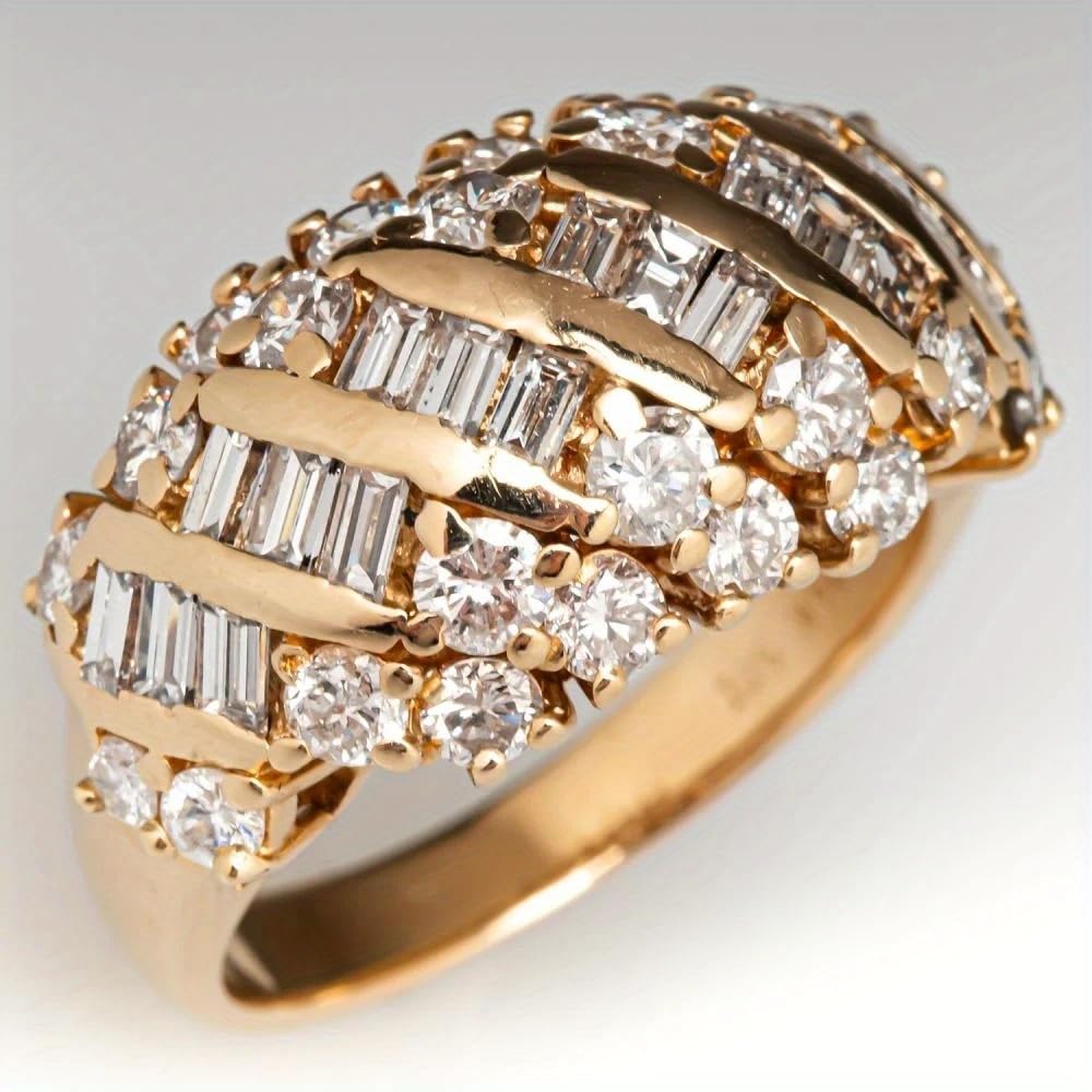 Trendy Luxury Golden Coloring Lady Shiny Synthetic White Zirconia Jewelry Weddin