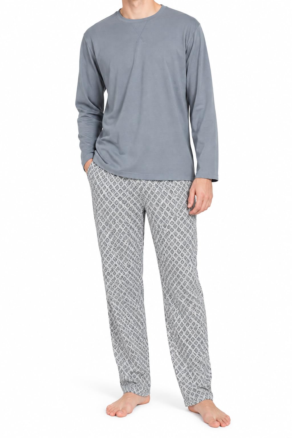 TRAMAS+ + Men's Long Cotton Two-Piece Set Long Sleeve Shirt Long Pyjama Bottoms 